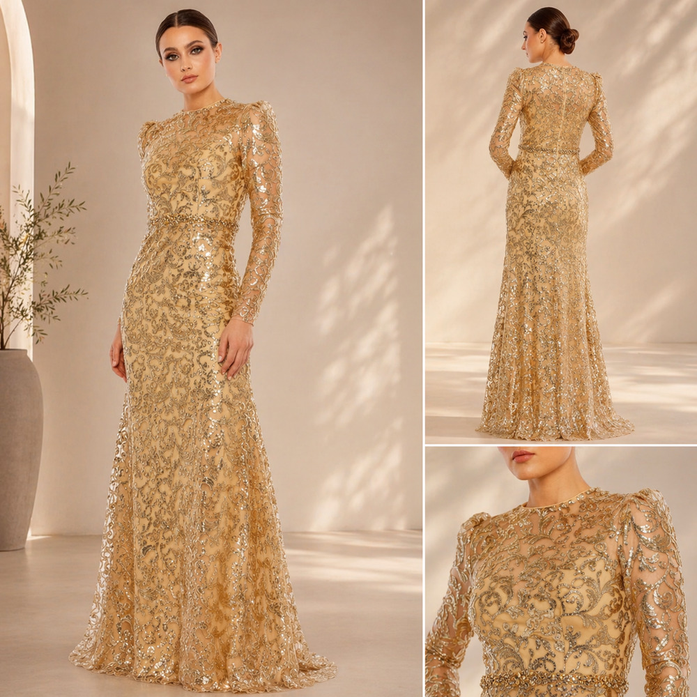 Mac Duggal 68011 Gold Embellished High Neck Gown Maxi Dress Size 22 $698